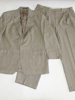 Lauren Ralph Lauren Men's 2 Button Suit Size 44 Regular 38 x 29 Tan Beige Wool R